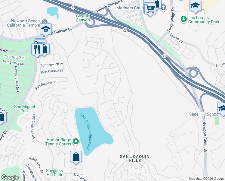 map of restaurants, bars, coffee shops, grocery stores, and more near 18 Ronsard in Newport Beach