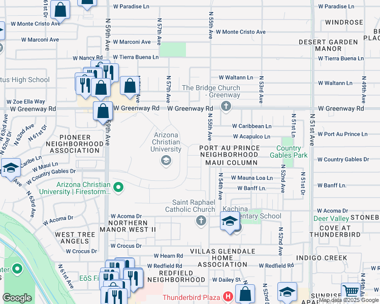 map of restaurants, bars, coffee shops, grocery stores, and more near 5532 West Maui Lane in Glendale