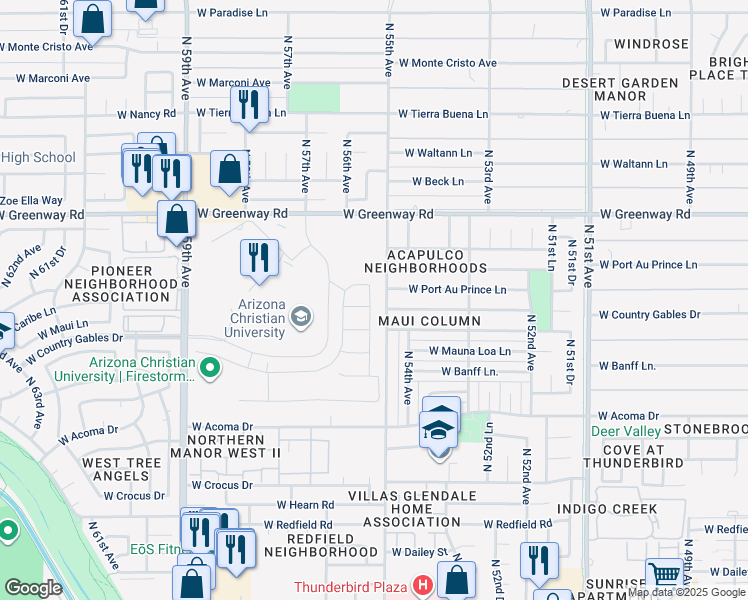 map of restaurants, bars, coffee shops, grocery stores, and more near 5420 West Port Au Prince Lane in Glendale