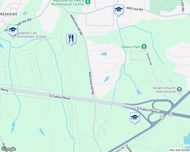 map of restaurants, bars, coffee shops, grocery stores, and more near 4835 Welcome All Road in College Park