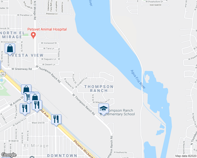 map of restaurants, bars, coffee shops, grocery stores, and more near 15119 North A Court in El Mirage