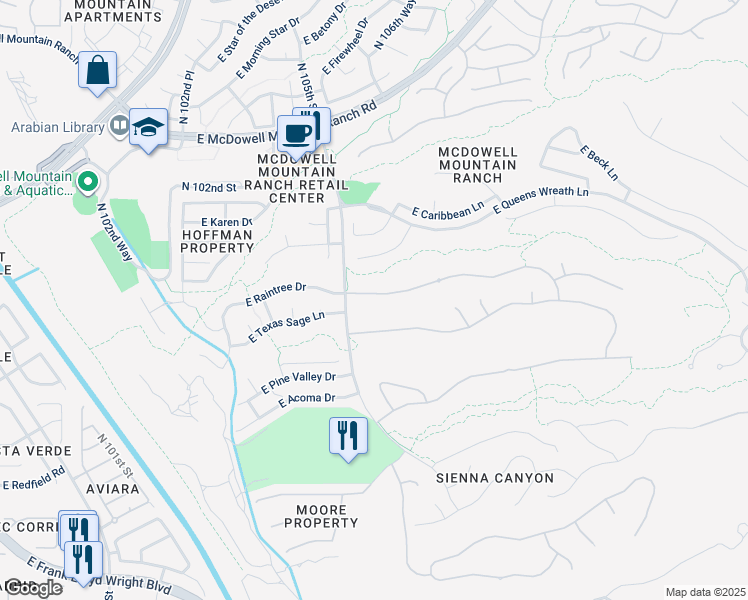 map of restaurants, bars, coffee shops, grocery stores, and more near 10606 East Raintree Drive in Scottsdale