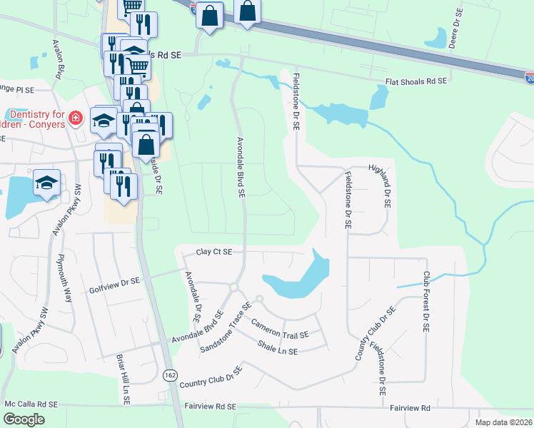 map of restaurants, bars, coffee shops, grocery stores, and more near 218 Limestone Circle in Conyers