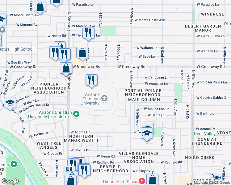 map of restaurants, bars, coffee shops, grocery stores, and more near 15018 North 56th Drive in Glendale