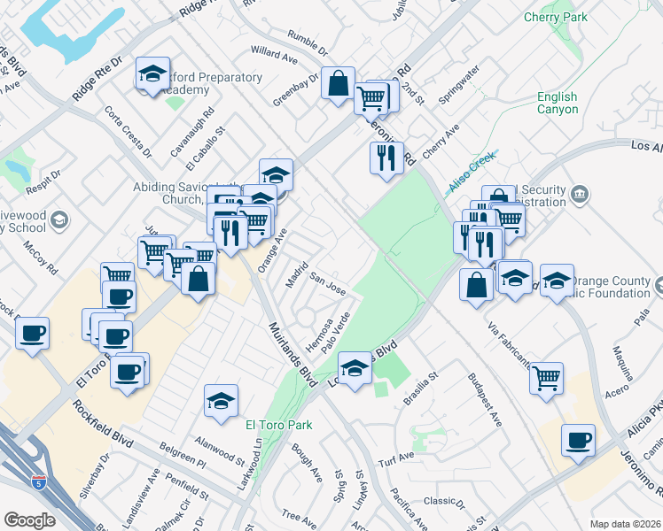 map of restaurants, bars, coffee shops, grocery stores, and more near in Lake Forest