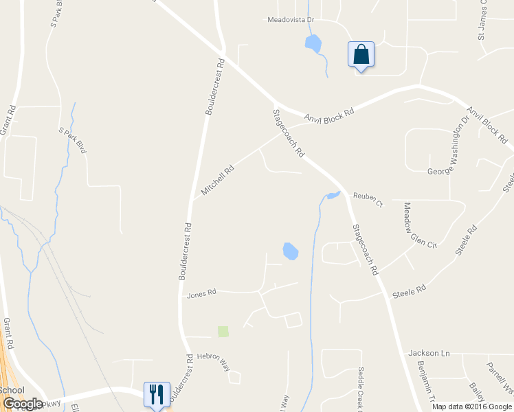 map of restaurants, bars, coffee shops, grocery stores, and more near 3283 Mitchell Road in Ellenwood