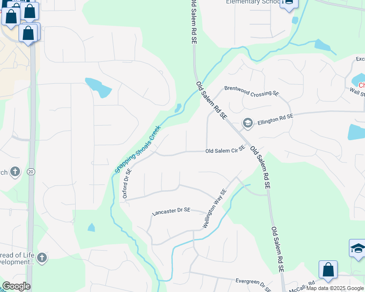 map of restaurants, bars, coffee shops, grocery stores, and more near 1301 Winesap Court Southeast in Conyers