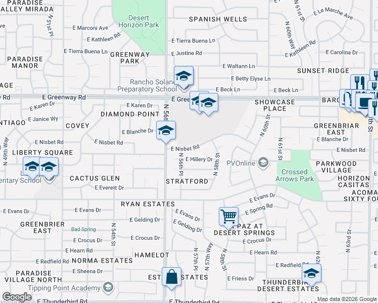 map of restaurants, bars, coffee shops, grocery stores, and more near 5651 East Nisbet Road in Scottsdale