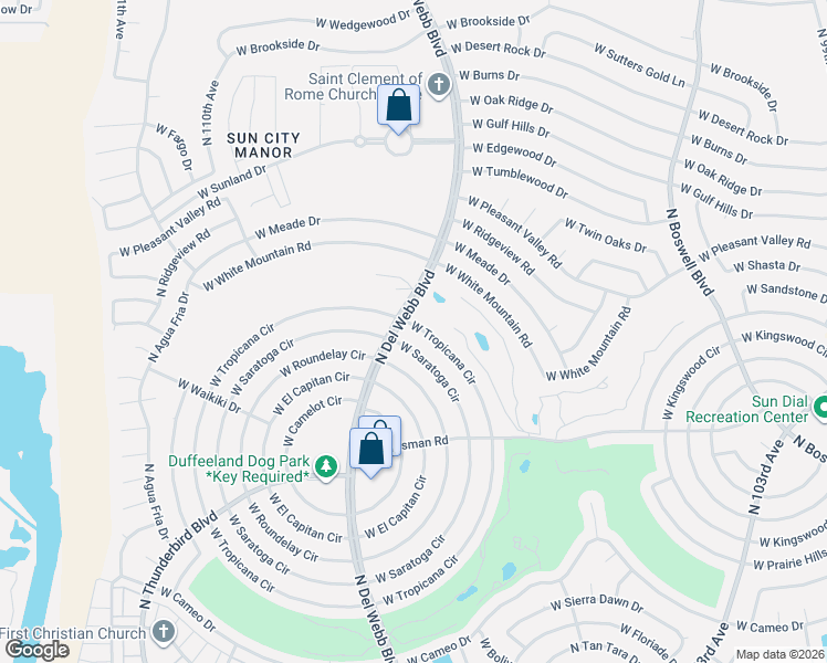 map of restaurants, bars, coffee shops, grocery stores, and more near 10658 West Tropicana Circle in Sun City