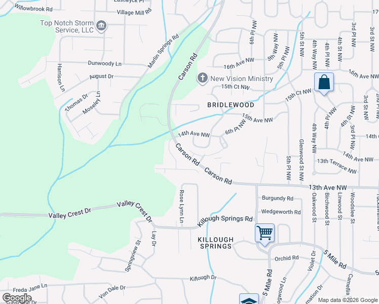 map of restaurants, bars, coffee shops, grocery stores, and more near 725 Carson Road in Birmingham