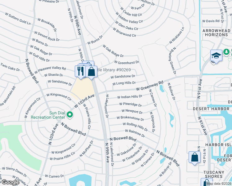 map of restaurants, bars, coffee shops, grocery stores, and more near 9622 West Greenway Road in Sun City