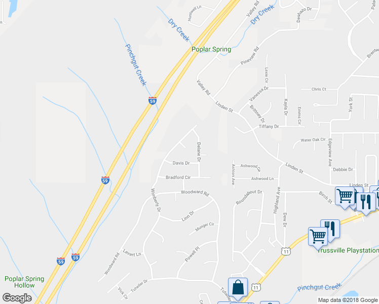 map of restaurants, bars, coffee shops, grocery stores, and more near 200 Crest Circle in Trussville