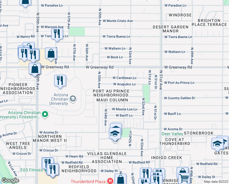 map of restaurants, bars, coffee shops, grocery stores, and more near 5322 West Port Au Prince Lane in Glendale