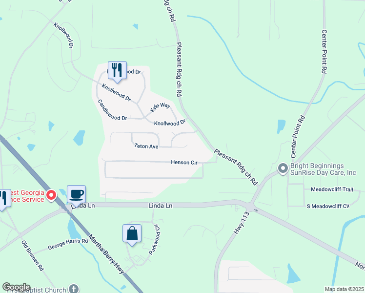 map of restaurants, bars, coffee shops, grocery stores, and more near 205 Glacier Court in Carrollton