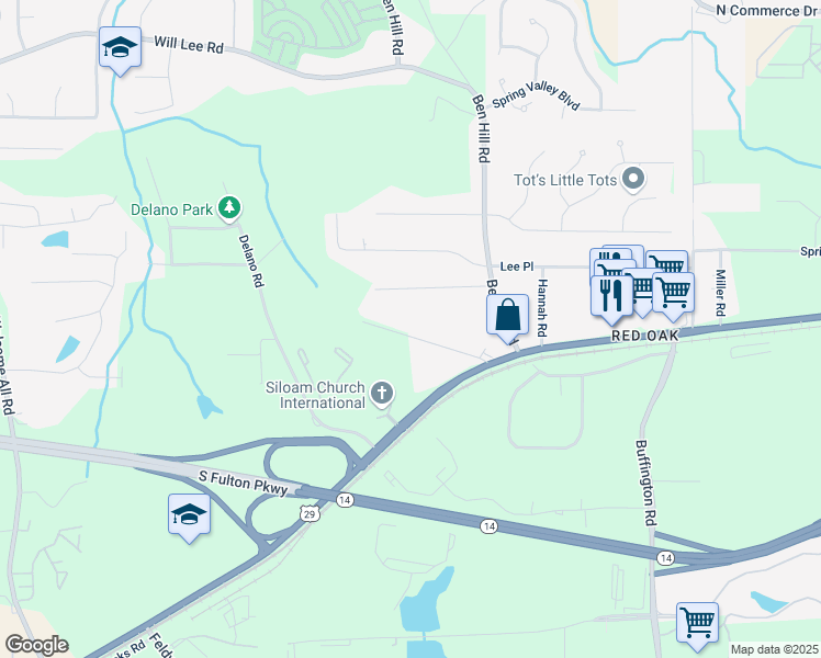 map of restaurants, bars, coffee shops, grocery stores, and more near 3705 Orchard Drive Southwest in College Park