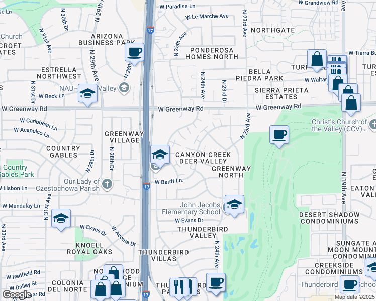 map of restaurants, bars, coffee shops, grocery stores, and more near 14852 North 24th Drive in Phoenix