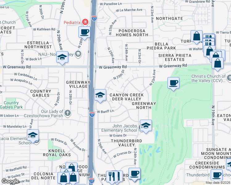 map of restaurants, bars, coffee shops, grocery stores, and more near 14852 North 24th Drive in Phoenix