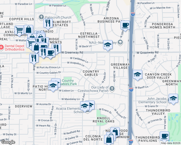 map of restaurants, bars, coffee shops, grocery stores, and more near 15020 North Flamenco Drive in Phoenix