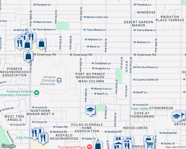 map of restaurants, bars, coffee shops, grocery stores, and more near 5322 West Port Au Prince Lane in Glendale