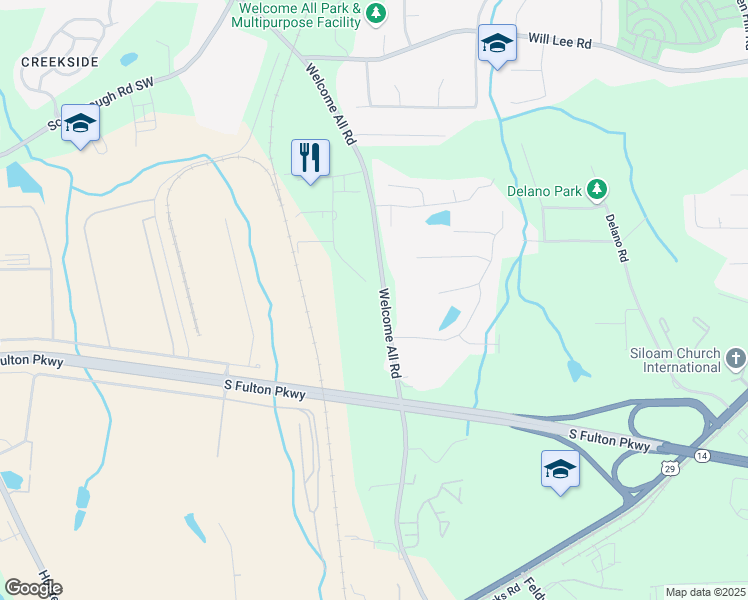 map of restaurants, bars, coffee shops, grocery stores, and more near 6095 Marigold Way in Atlanta