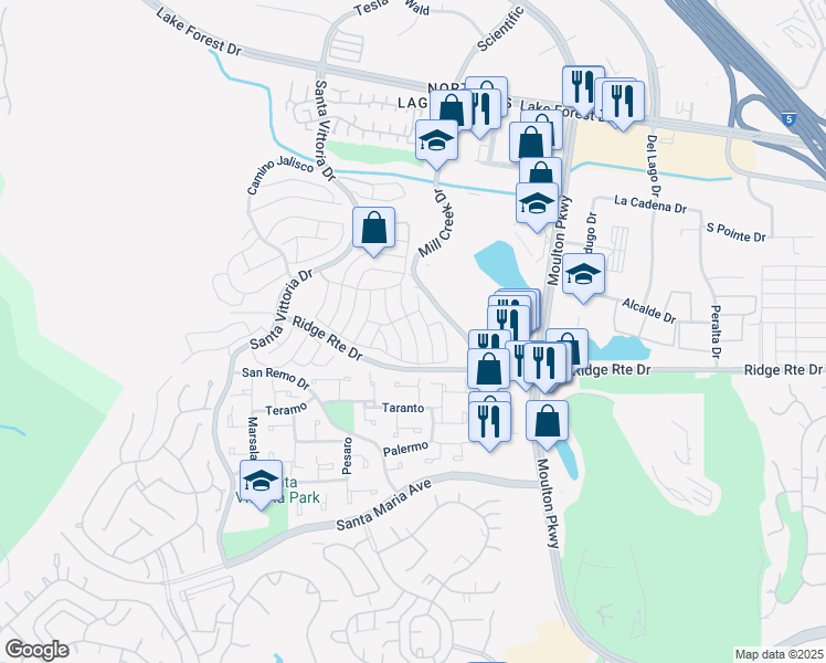 map of restaurants, bars, coffee shops, grocery stores, and more near 23392 Caminito Basilio in Laguna Hills