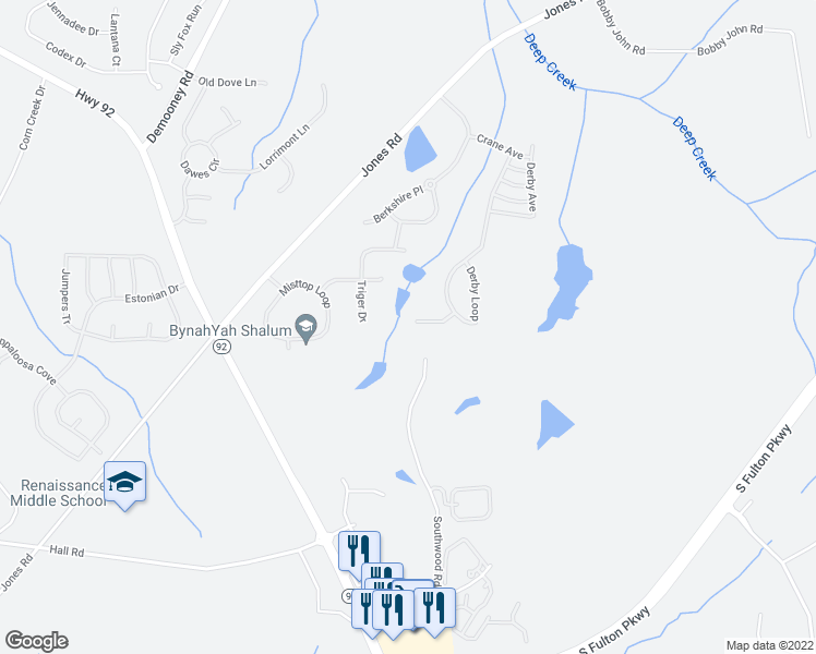 map of restaurants, bars, coffee shops, grocery stores, and more near 670 Wild Boar Court in Fairburn