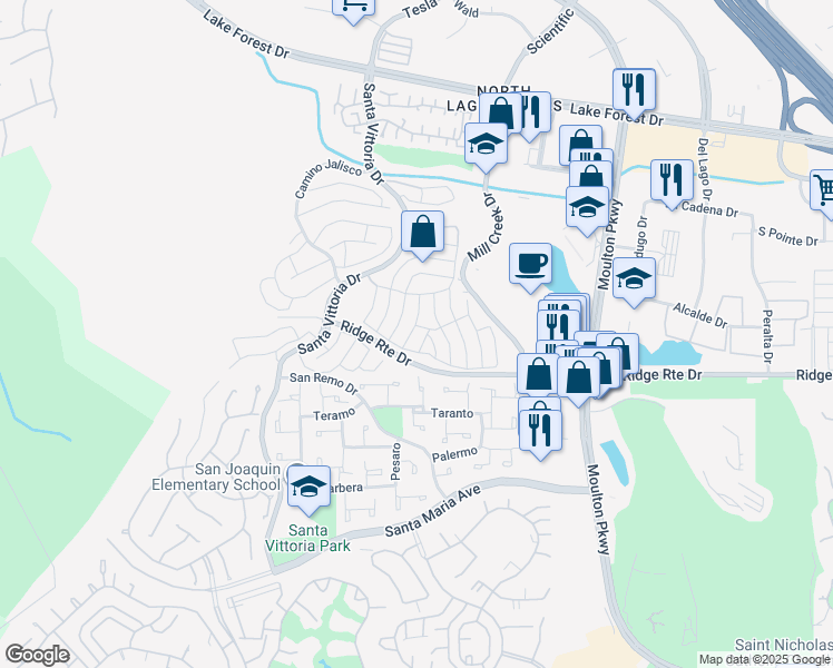 map of restaurants, bars, coffee shops, grocery stores, and more near 23402 Caminito Telmo in Laguna Hills