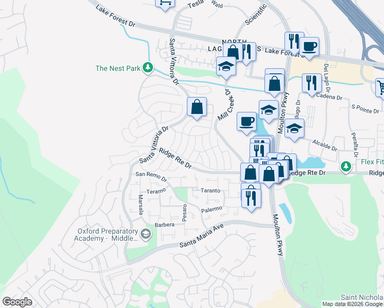 map of restaurants, bars, coffee shops, grocery stores, and more near 23402 Caminito Telmo in Laguna Hills