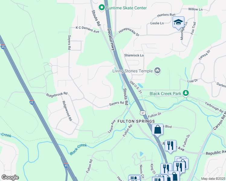 map of restaurants, bars, coffee shops, grocery stores, and more near 547 Fultonbrook Drive in Fultondale