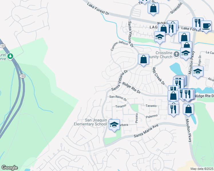map of restaurants, bars, coffee shops, grocery stores, and more near 22152 Caminito Amor in Laguna Hills