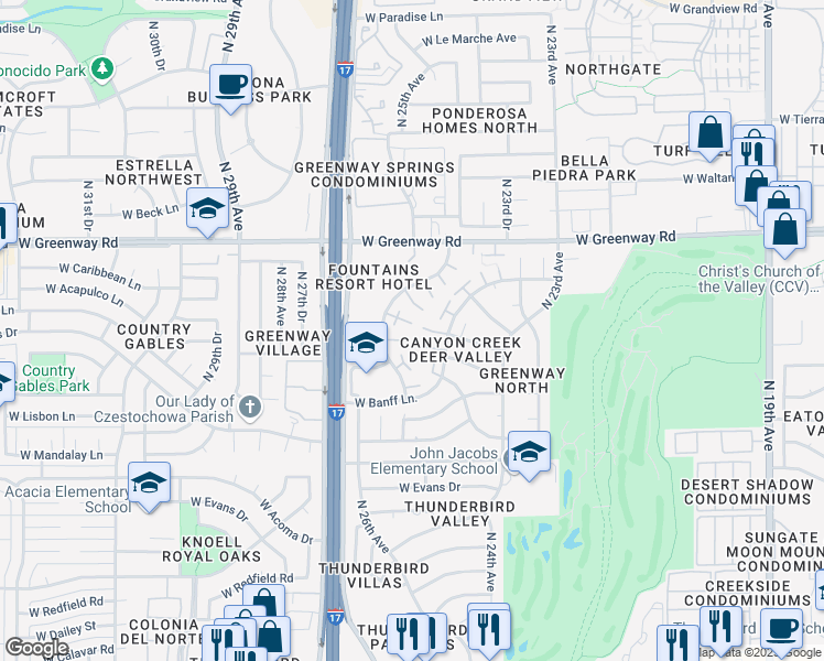 map of restaurants, bars, coffee shops, grocery stores, and more near 14852 North 24th Drive in Phoenix