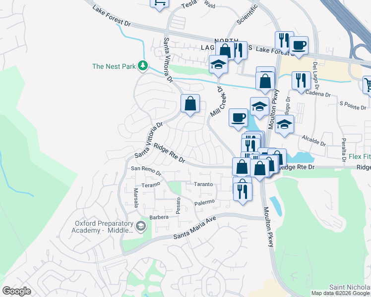 map of restaurants, bars, coffee shops, grocery stores, and more near 23402 Caminito Telmo in Laguna Hills