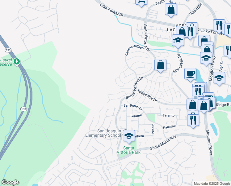 map of restaurants, bars, coffee shops, grocery stores, and more near 22115 Caminito Amor in Laguna Hills