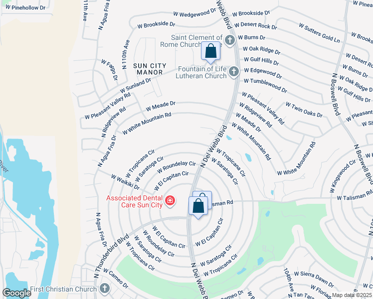 map of restaurants, bars, coffee shops, grocery stores, and more near 10714 West Saratoga Circle in Sun City