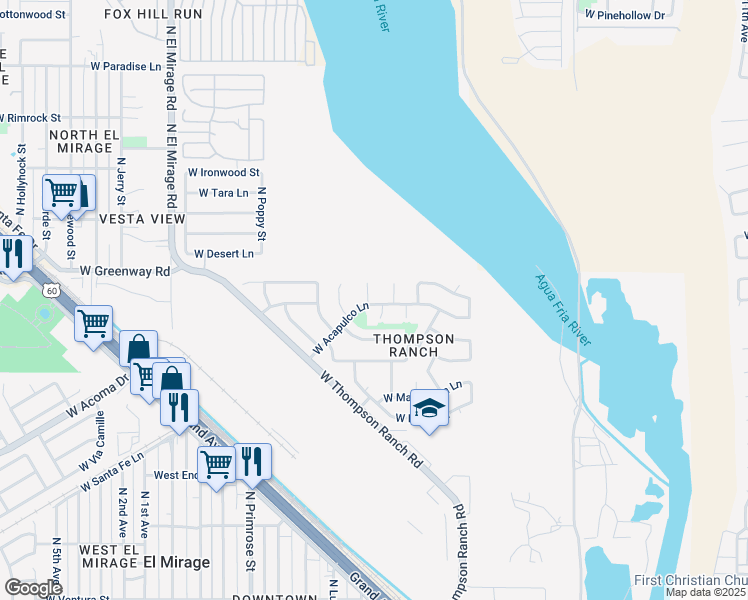 map of restaurants, bars, coffee shops, grocery stores, and more near 15204 North B Court in El Mirage