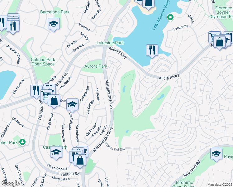map of restaurants, bars, coffee shops, grocery stores, and more near 23304 Coso in Mission Viejo