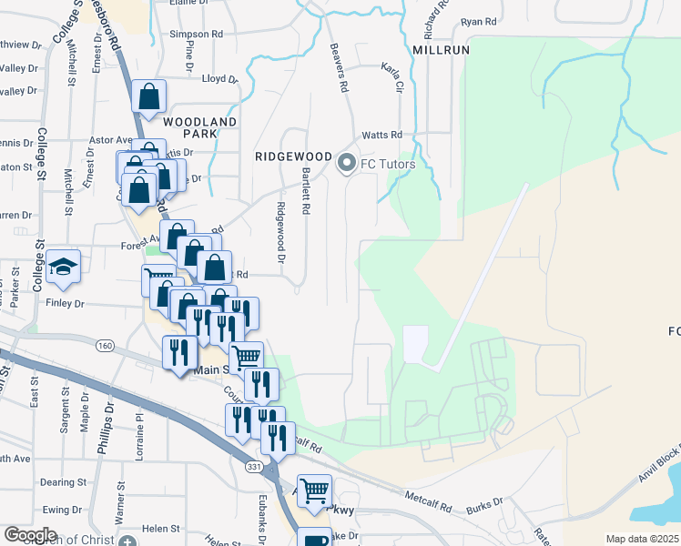 map of restaurants, bars, coffee shops, grocery stores, and more near 4839 Price Street in Forest Park