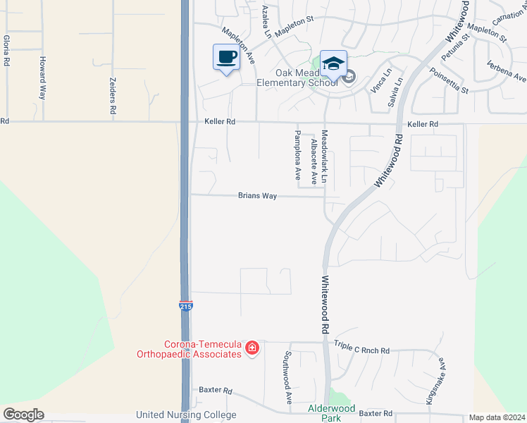 map of restaurants, bars, coffee shops, grocery stores, and more near Brians Way in Murrieta