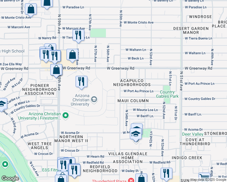 map of restaurants, bars, coffee shops, grocery stores, and more near 15032 North 55th Drive in Glendale