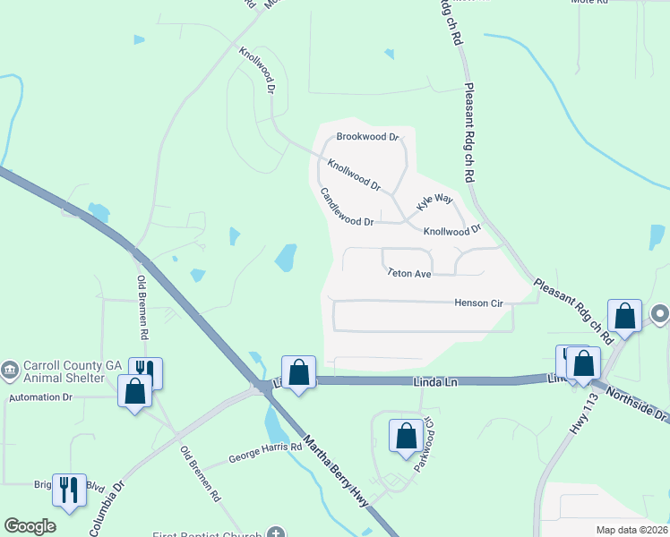 map of restaurants, bars, coffee shops, grocery stores, and more near 324 Sequoia Pointe in Carrollton