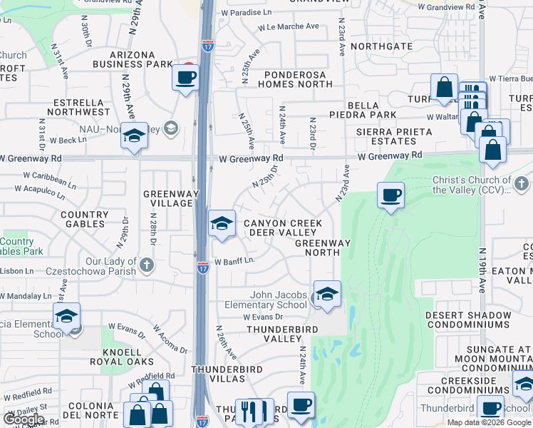 map of restaurants, bars, coffee shops, grocery stores, and more near 14852 North 24th Drive in Phoenix