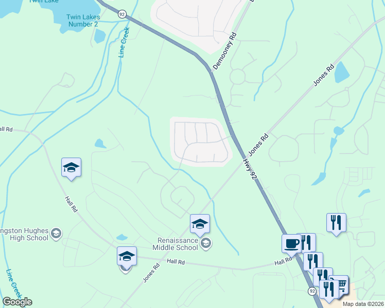 map of restaurants, bars, coffee shops, grocery stores, and more near 410 Tarpan Court in Fairburn