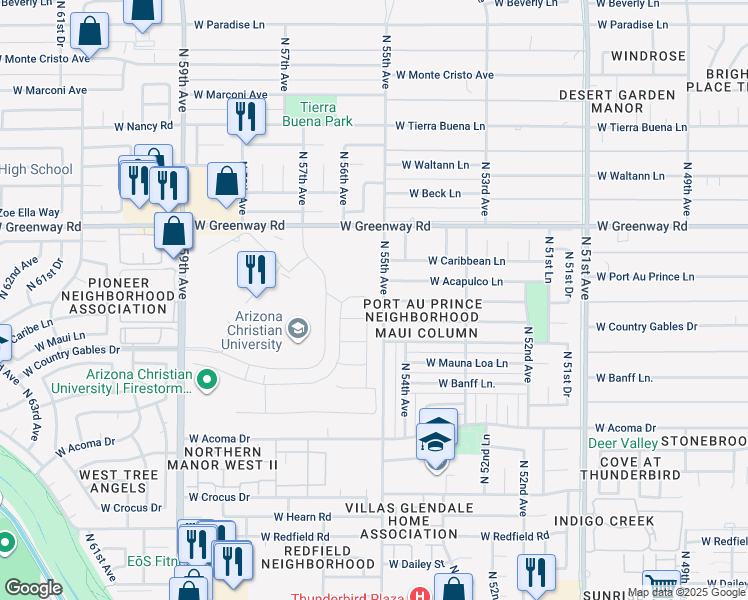 map of restaurants, bars, coffee shops, grocery stores, and more near 5420 West Port Au Prince Lane in Glendale