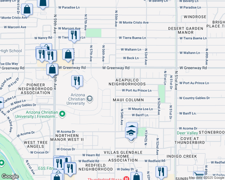 map of restaurants, bars, coffee shops, grocery stores, and more near 15035 North 55th Drive in Glendale
