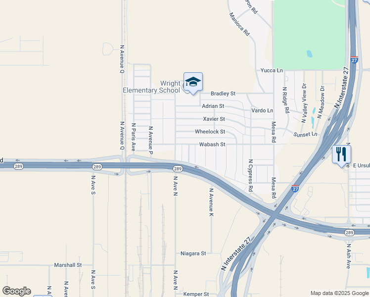 map of restaurants, bars, coffee shops, grocery stores, and more near 2215 North Avenue M in Lubbock