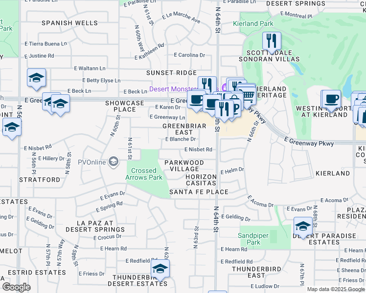 map of restaurants, bars, coffee shops, grocery stores, and more near 6216 East Nisbet Road in Scottsdale