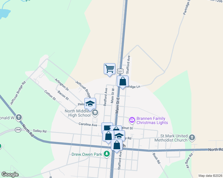map of restaurants, bars, coffee shops, grocery stores, and more near 108 Main Street West in North