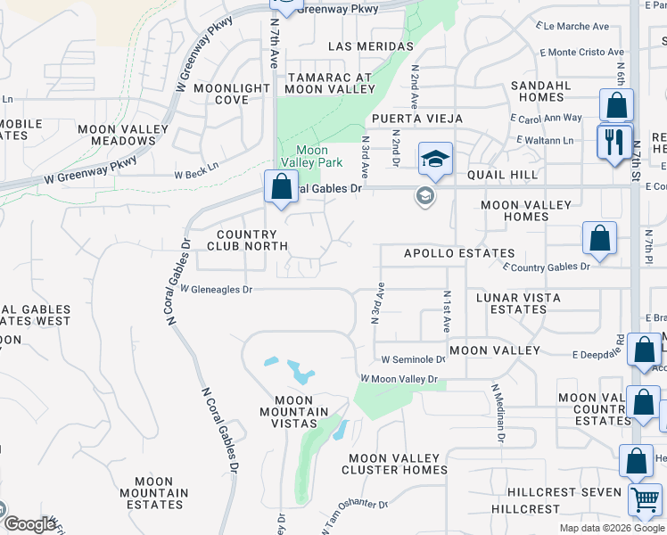 map of restaurants, bars, coffee shops, grocery stores, and more near 519 West Port Royale Lane in Phoenix