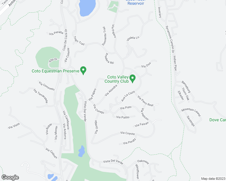 map of restaurants, bars, coffee shops, grocery stores, and more near 23412 Via Alondra in Coto de Caza