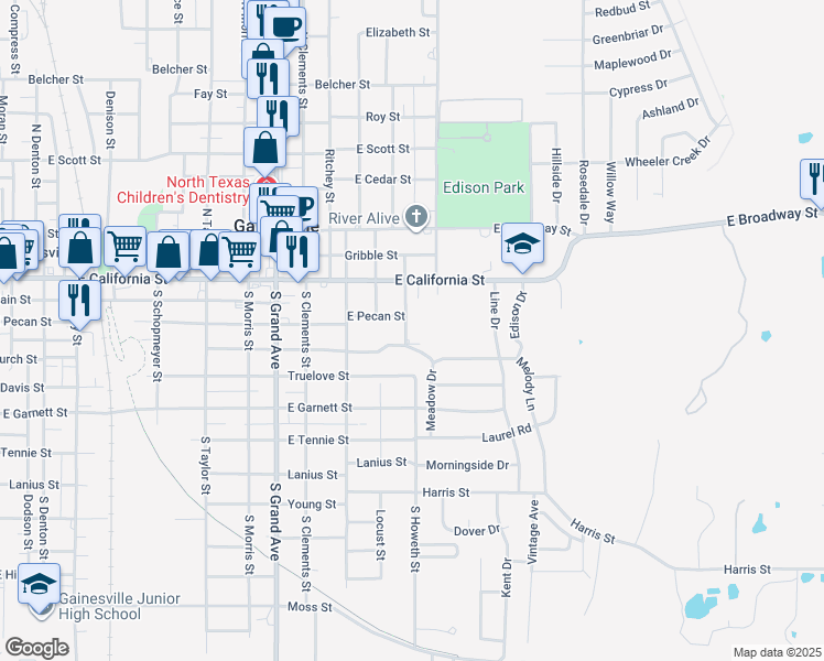 map of restaurants, bars, coffee shops, grocery stores, and more near 204 South Howeth Street in Gainesville